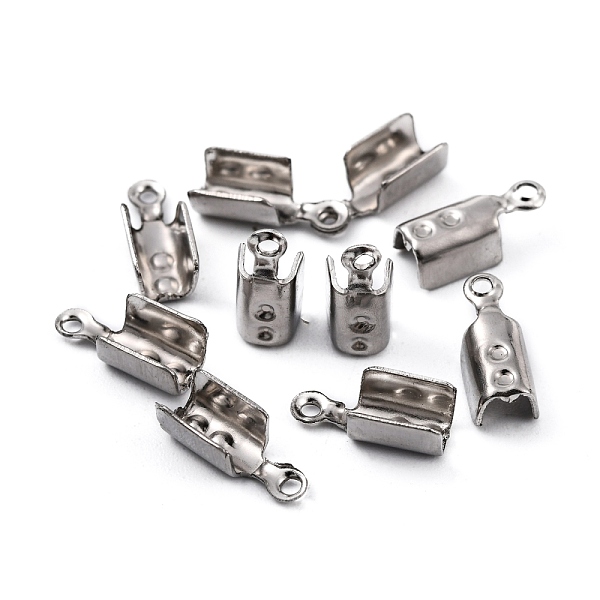 

PandaHall 201 Stainless Steel Fold Over Crimp Cord Ends, Stainless Steel Color, 10.5x4.5x4mm, Hole: 1mm 201 Stainless Steel