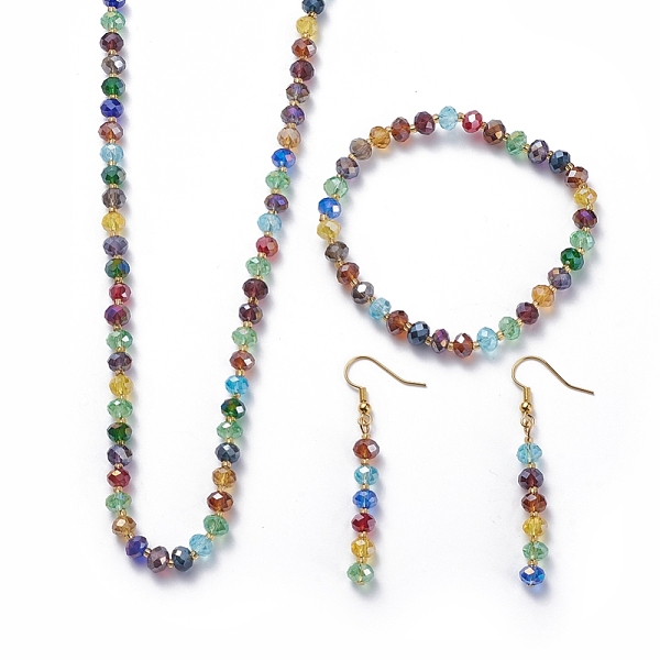 

PandaHall Electroplate Glass Beads Jewelry Sets, Beaded Necklaces, Stretch Bracelets and Dangle Earrings, with Glass Seed Beads and Golden..., Multicolor