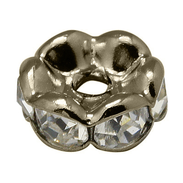

PandaHall Brass Rhinestone Spacer Beads, Grade AAA, Wavy Edge, Nickel Free, Gunmetal, Rondelle, Crystal, 8x3.8mm, Hole: 1.5mm..., Clear