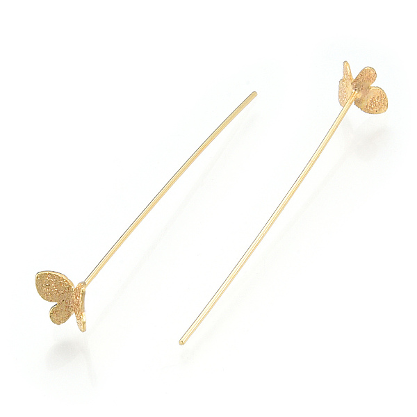 

PandaHall Brass Butterfly Head Pins, Frosted, Nickel Free, Real 18K Gold Plated, 53x0.7mm, Head: 7.5x7mm Brass