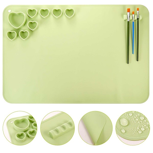 

PandaHall 23x15.7 Inch Creative Washable Silicone Craft Mat, Heart Grid Pigment Pallete Pad with Pen Holder, for Painting, Art, Clay & DIY..., Green