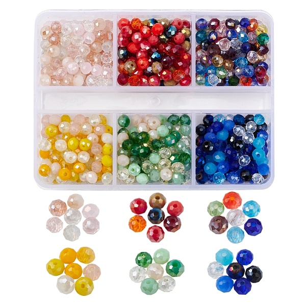 

PandaHall 660Pcs 6 Style Electroplate Glass Beads Strands, Faceted, Rondelle, Mixed Color, 4~4.5x3~3.5mm, Hole: 1mm, 110pcs/style Glass..., Multicolor