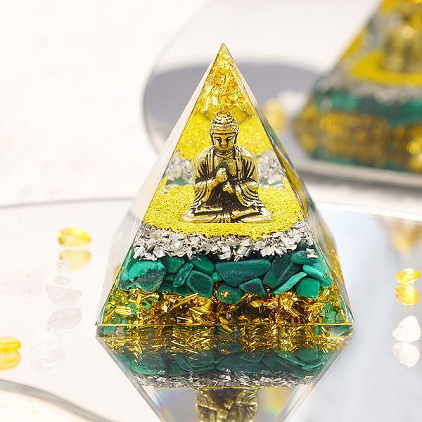 

PandaHall Orgonite Pyramid Resin Energy Generators, Reiki Synthetic Malachite Chips Inside and Buddha for Home Office Desk Decoration...