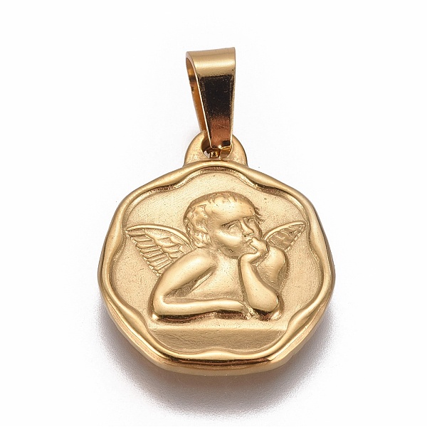 

PandaHall 304 Stainless Steel Pendants, Flat Round with Angel, Golden, 20.5x18x2mm, Hole: 4x7mm 304 Stainless Steel Angel & Fairy