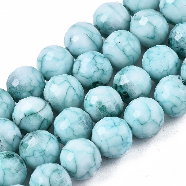 

PandaHall Opaque Baking Painted Crackle Glass Beads Strands, Round, Faceted, Medium Turquoise, 8x7.5mm, Hole: 0.8mm, about 60pcs/strand...