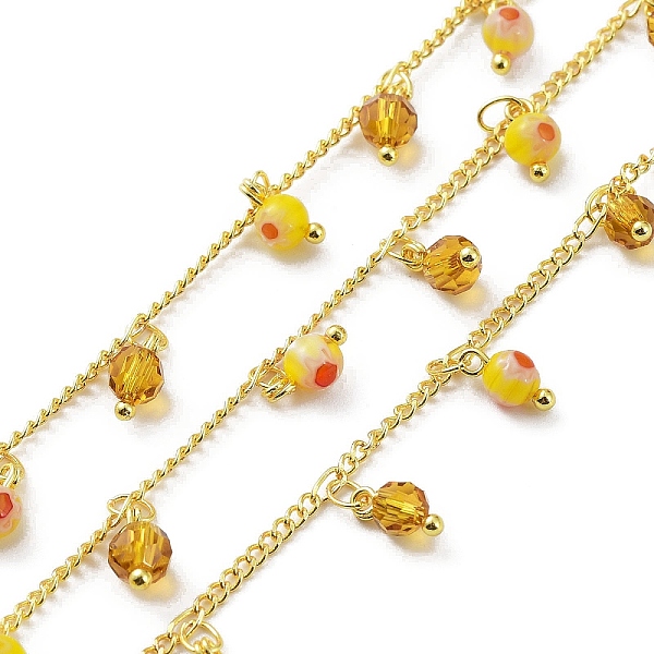 

PandaHall Real 18K Gold Plated Brass Curb Chains, with Glass & Lampwork Round Charms, Soldered, with Spool, Gold, 2x1.5x0.3mm, about 32.81...