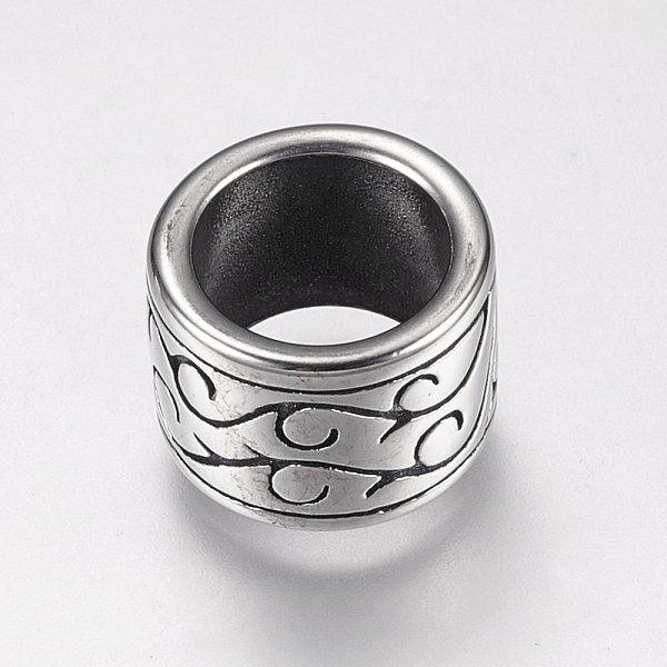 PandaHall 304 Stainless Steel Beads, Column, Antique Silver, 12x9mm, Hole: 8.5mm 304 Stainless Steel Column