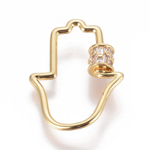 

PandaHall Brass Micro Pave Cubic Zirconia Screw Carabiner Lock Charms, for Necklaces Making, Hamsa Hand/Hand of Fatima/Hand of Miriam, Clear...