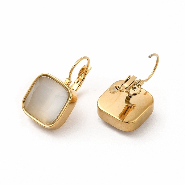 

PandaHall Ion Plating(IP) 304 Stainless Steel Leverback Earrings, Square Cat Eye Earrings for Women, Golden, White, 24x14x14mm, Pin: 0.8mm...