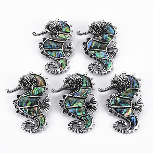 

PandaHall Sea Horse Shape Natural Abalone Shell/Paua Shell Brooch Pin, Alloy Lapel Pin for Backpack Clothing, Lead Free & Cadmium Free...
