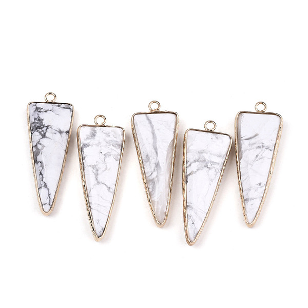 

PandaHall Natural Howlite Pointed Pendants, with Light Gold Plated Brass Edge and Loop, Triangle, Faceted, 45.5x16.5x6~7mm, Hole: 2.5mm...