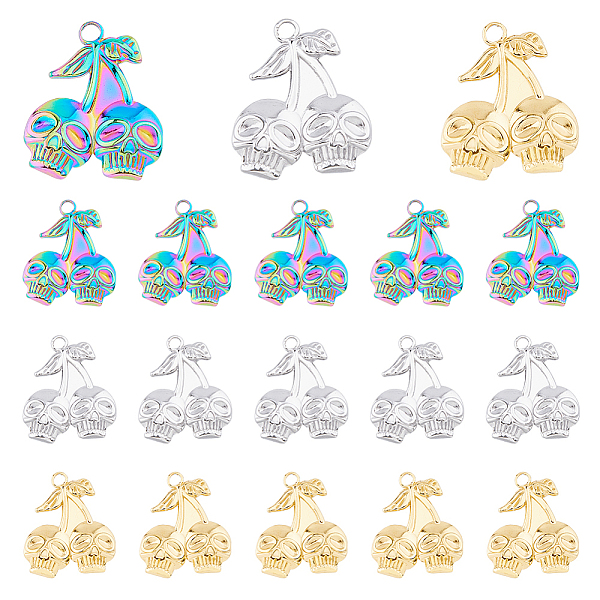 

PandaHall DICOSMETIC 18Pcs 3 Colors Ion Plating(IP) 304 Stainless Steel Pendants, Skull Charm, Mixed Color, 25x21.5x3mm, Hole: 3mm...
