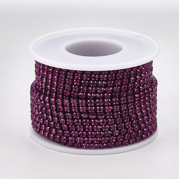 

PandaHall Brass Rhinestone Cup Chain, with Spool, Fuchsia, 3mm, about 10yards/roll Brass+Rhinestone Purple
