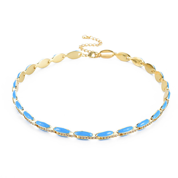 

PandaHall Brass Micro Pave Cubic Zirconia Link Tennis Necklaces for Women, with Enamel, Nickel Free, Real 18K Gold Plated, Oval, Deep Sky...
