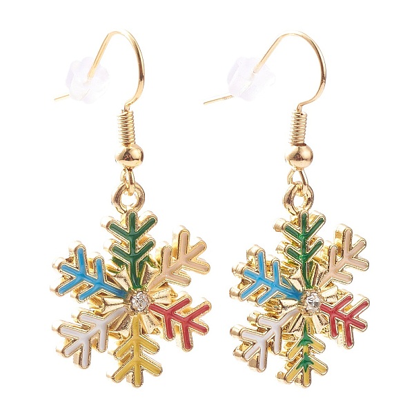 

PandaHall Alloy Enamel Snowflake Dangle Earrings for Christmas, with Rhinestone, Brass Earring Hooks & Ear Nuts, Colorful, Golden, 40mm, Pin...