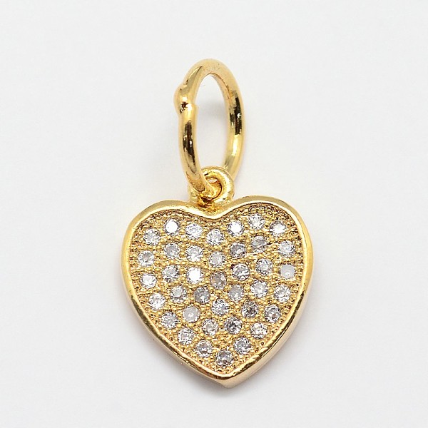 

PandaHall CZ Brass Micro Pave Cubic Zirconia Flat Heart Charms, Golden, 16x11x2mm, Hole: 5.5mm Brass+Cubic Zirconia Heart