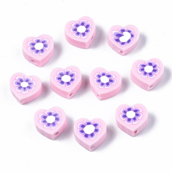 

PandaHall Handmade Polymer Clay Beads, Heart with Flower Pattern, Pink, 9x9~10x4~5mm, Hole: 1.5mm Polymer Clay Heart Pink