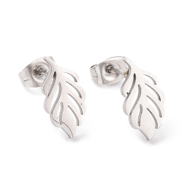 

PandaHall 304 Stainless Steel Leaf Stud Earrings for Women, Stainless Steel Color, 13.5x6.5x1.5mm, Pin: 0.8mm 304 Stainless Steel Leaf