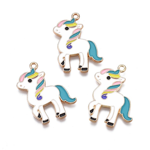 

PandaHall Alloy Enamel Pendants, Light Gold, Cadmium Free & Lead Free, Horse, White, 31x23x1mm, Hole: 1.8mm Alloy+Enamel Horse White