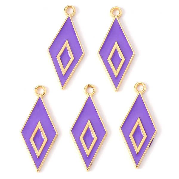 

PandaHall Alloy Enamel Pendants, Light Gold, Cadmium Free & Lead Free, Rhombus, Medium Purple, 28x12x2mm, Hole: 1.8mm Alloy+Enamel Rhombus