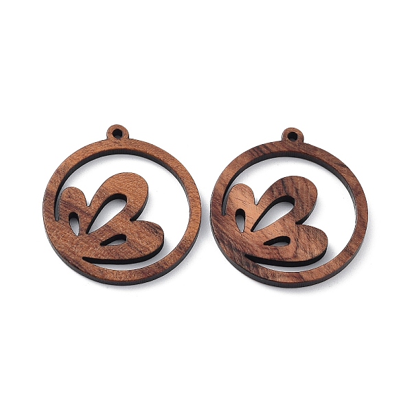 

PandaHall Walnut Wood Laser Cut Pendants, Hollow Charms, Undyed, Flat Round, 32.6x29.5x2.4mm, Hole: 1.6mm Wood Flat Round Brown