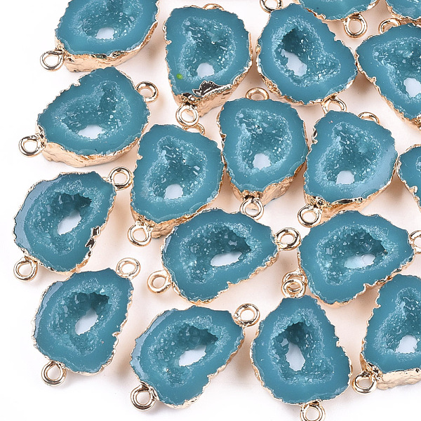 

PandaHall Electroplate Druzy Resin Links connectors, with Iron Findings, Nuggets, Light Gold, Teal, 26x15~16x6~7mm, Hole: 1mm Resin Nuggets..., Cyan