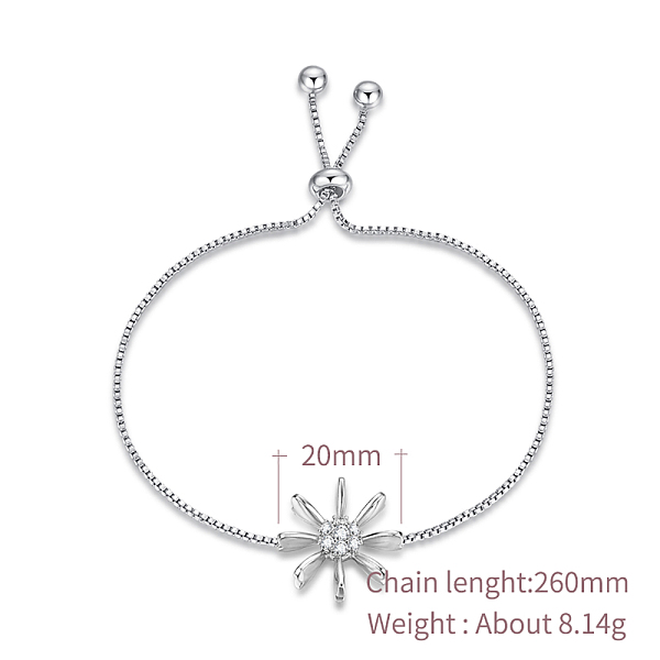 

PandaHall Eco-Friendly Electroplate Brass Slider Bracelets, Bolo Bracelets, with Cubic Zirconia, Flower, Platinum, 10-1/4 inch(26cm) Cubic..., Clear