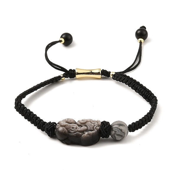 

PandaHall Natural Mixed Gemstone Pixiu Braided Bead Bracelet, Polyester Adjustable Bracelet, Black, Inner Diameter: 2-1/4~3 inch(5.6~7.6cm)...