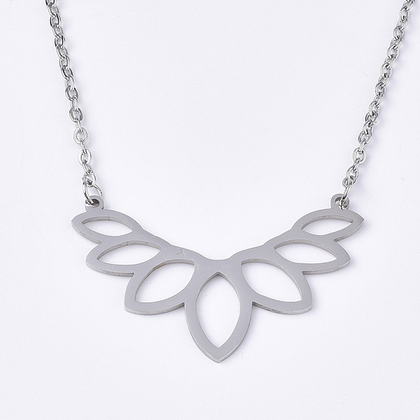 

PandaHall 201 Stainless Steel Pendant Necklaces, with Cable Chains, Lotus, Stainless Steel Color, 17.9 inch(45.5cm), 2mm, Lotus: 25x40x1mm...