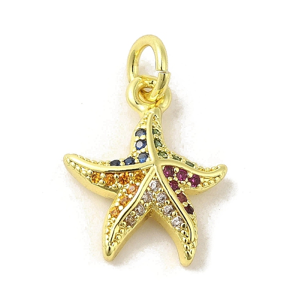 

PandaHall Brass Micro Pave Cubic Zirconia Charms, Real 18K Gold Plated, Starfish Charms, Colorful, 14.5x12x3mm, Hole: 3mm Brass+Cubic...