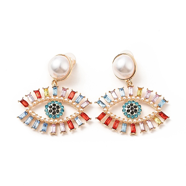 

PandaHall Rhinestone Eye Dangle Stud Earrings with Acrylic Pearl Beaded, Light Gold Plated Alloy Long Drop Earrings for Women, Colorful..., Multicolor
