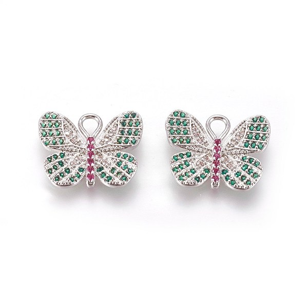 

PandaHall Brass Micro Pave Cubic Zirconia Pendants, Butterfly, Colorful, Platinum, 14x17x2mm, Hole: 3x2mm Brass+Cubic Zirconia Butterfly