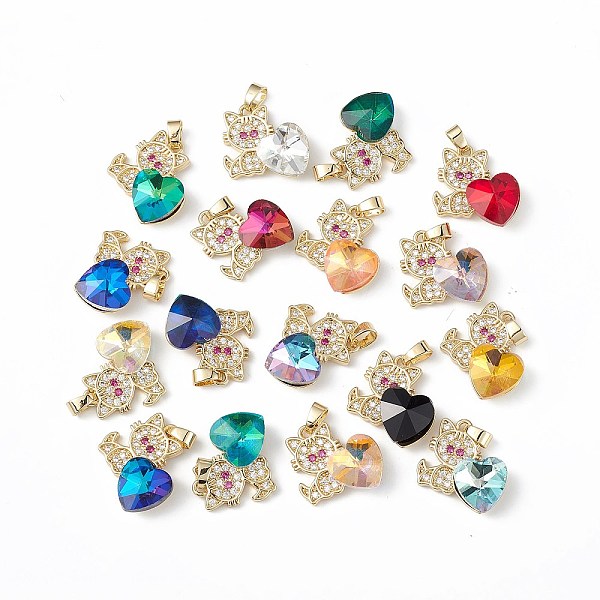 

PandaHall Real 18K Gold Plated Rack Plating Brass Micro Pave Cubic Zirconia Pendants, with Glass, Long-Lasting Plated, Cadmium Free & Lead..., Multicolor