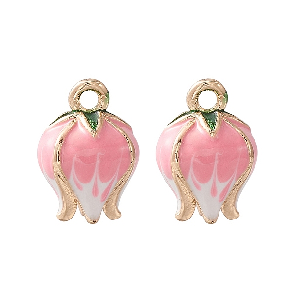 

PandaHall 2Pcs Brass Enamel Charms, Light Gold, Bud Charm, Hot Pink, 13x9mm, Hole: 1.5mm Brass+Enamel Flower