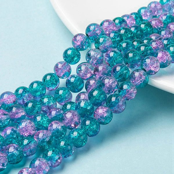 

PandaHall Spray Painted Crackle Glass Beads Strands, Round, Two Tone, Dark Cyan, 8mm, Hole: 1.3~1.6mm, about 100pcs/strand, 31.4 inch Glass...