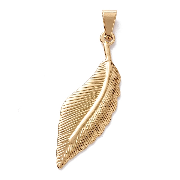 

PandaHall 304 Stainless Steel Big Pendants, Feather, Golden, 50x16.5x2mm, Hole: 7x4mm 304 Stainless Steel Feather
