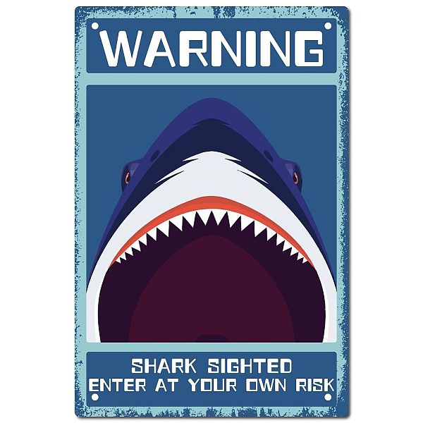 PandaHall CREATCABIN Warning Shark Sighted Tin Signs Metal Sign Vintage Plaque Poster Wall Art for Restroom Decor Home Bar Pub Cafe Shop...