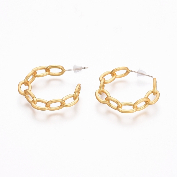 

PandaHall Semicircular Brass Cable Chain Stud Earrings, Half Hoop Earrings, with 925 Sterling Silver Pin and Plastic Ear Nuts, Long-Lasting...