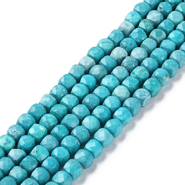 

PandaHall Natural Howlite Beads Strands, Dyed, Faceted Cube, 5x5x5mm, Hole: 0.8mm, about 78pcs/strand, 15.20~15.35 inch(38.6~39cm) Howlite...