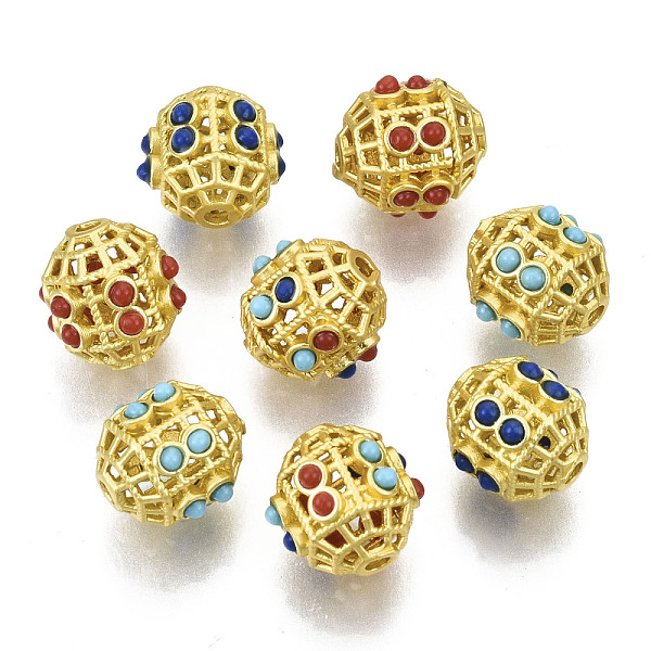 

PandaHall Brass Beads, with Resin, Hollow, Column, Matte Style, Matte Gold Color, Mixed Color, 10.5x10x9mm, Hole: 1.5mm Brass+Resin Column..., Multicolor