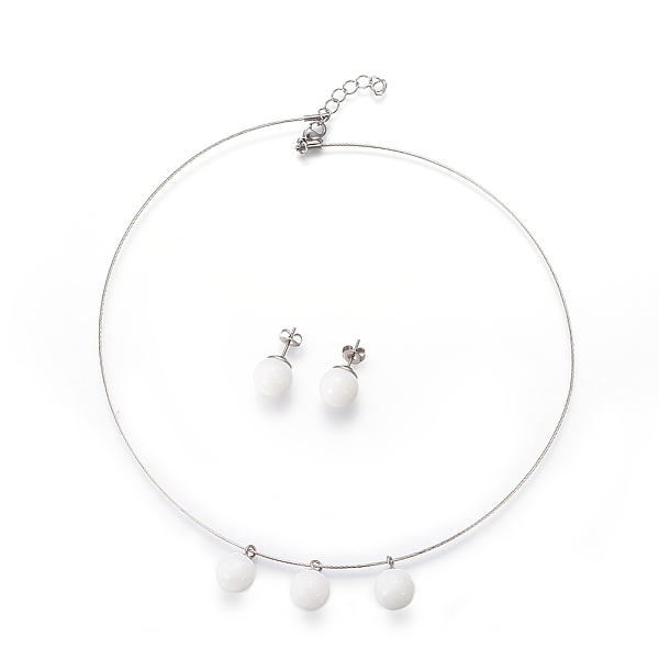 

PandaHall (Jewelry Parties Factory Sale)304 Stainless Steel Stud Earrings & Pendant Necklaces Jewelry Sets, with Plastic Beads, White, 15.55...