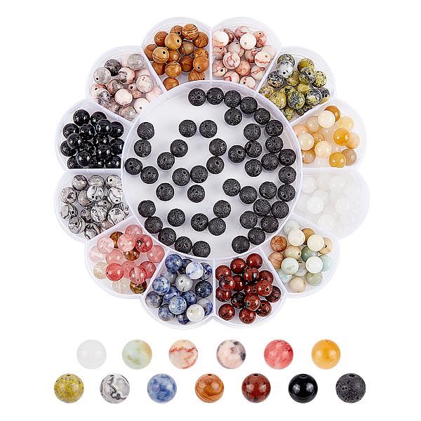 

PandaHall ARRICRAFT 13 Styles Natural & Synthetic Mixed Gemstone Beads, Round, Mixed Dyed and Undyed, 8~9mm, Hole: 1~1.2mm, 240pcs/box Mixed...