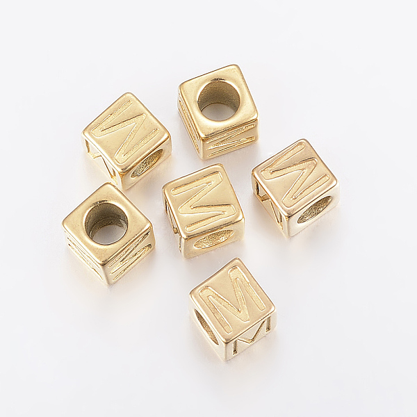 

PandaHall 304 Stainless Steel Large Hole Letter European Beads, Horizontal Hole, Cube with Letter.M, Golden, 8x8x8mm, Hole: 5mm 304...