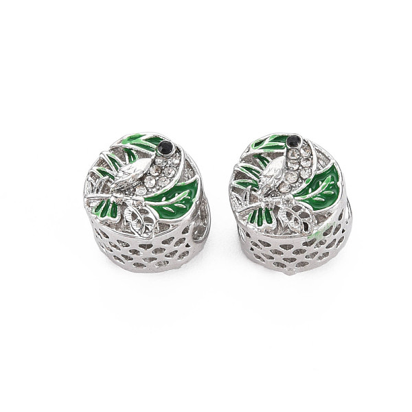 

PandaHall Rack Plating Alloy Enamel European Beads, with Crystal Rhinestone, Large Hole Beads, Cadmium Free & Nickel Free & Lead Free, Flat..., Green