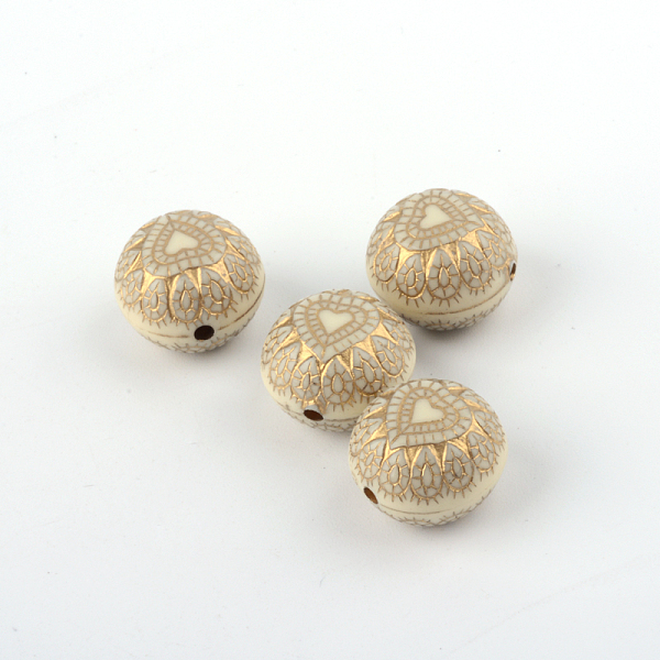 

PandaHall Flat Round with Heart Plating Acrylic Beads, Golden Metal Enlaced, Beige, 15x11.5mm, Hole: 1.5mm, about 309pcs/500g Acrylic Flat..., Yellow