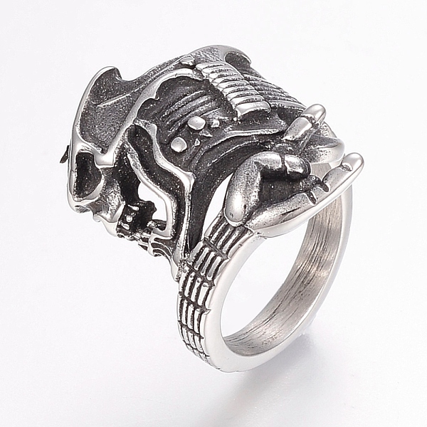 

PandaHall 304 Stainless Steel Finger Rings, Skull, Antique Silver, 17~22mm 304 Stainless Steel