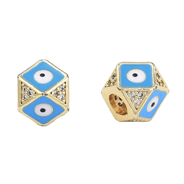 

PandaHall Brass Micro Pave Clear Cubic Zirconia Beads, with Enamel, Real 18K Gold Plated, Octagon with Evil Eye, Nickel Free, Deep Sky Blue...