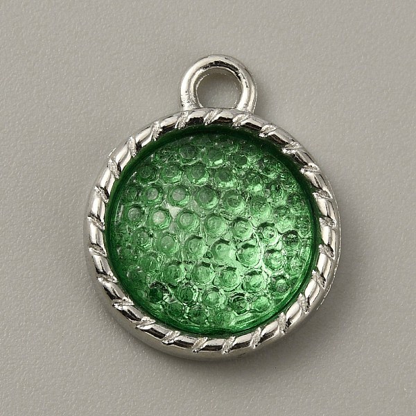 

PandaHall Plastic Pendants, May Birthstone Charms, with Alloy Cabochon Settings, Flat Round, Dark Green, 18.5x15x5mm, Hole: 2.5mm...