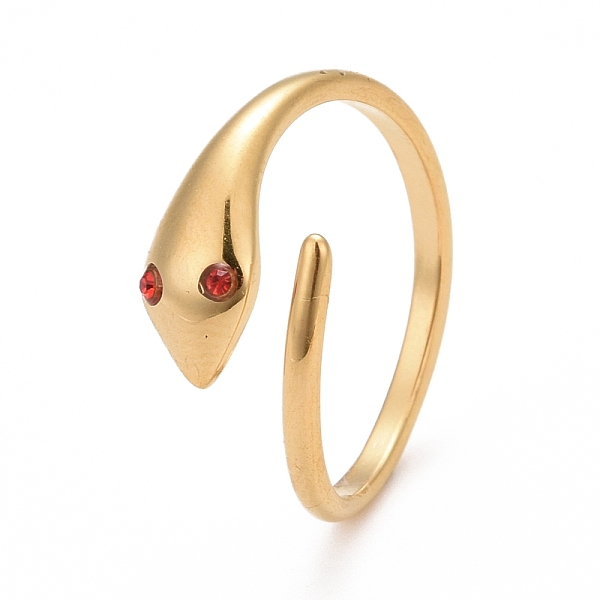 

PandaHall Ion Plating(IP) 304 Stainless Steel Snake Wrap Open Cuff Ring with Rhinestone for Women, Golden, Hyacinth, US Size 7(17.3mm)..., Red