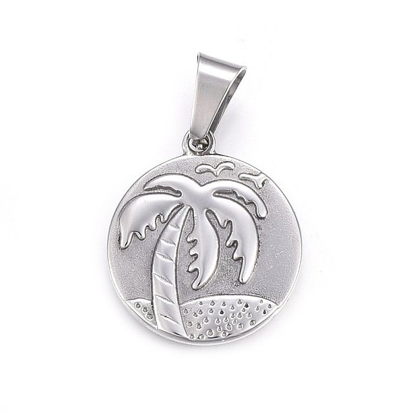 

PandaHall 304 Stainless Steel Pendants, Flat Round with Coconut Tree, Stainless Steel Color, 28.5x25x3mm, Hole: 10x6mm 304 Stainless Steel...